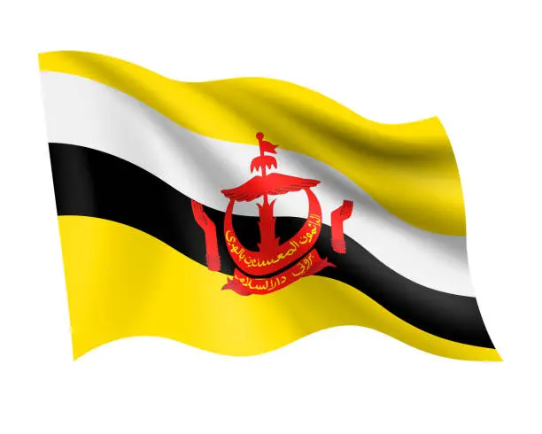 Vector illustration of Brunei - vector waving realistic flag. Flag of Brunei isolated on white background