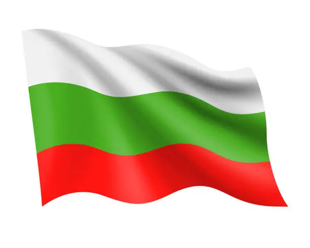 Vector illustration of Bulgaria - vector waving realistic flag. Flag of Bulgaria isolated on white background