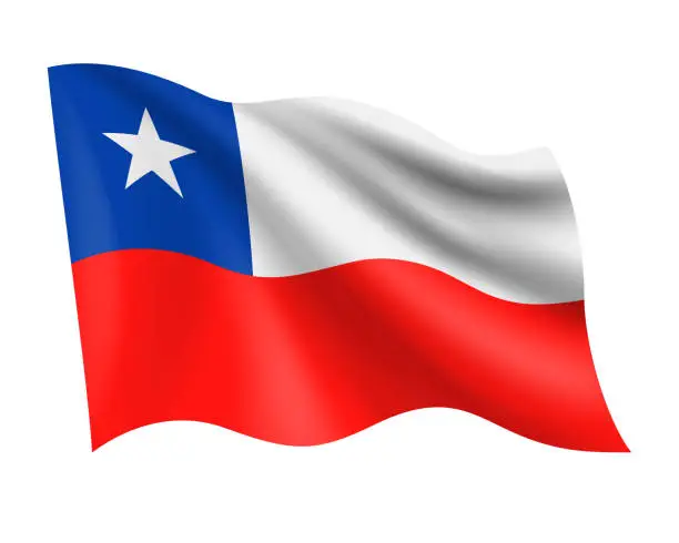 Vector illustration of Chile - vector waving realistic flag. Flag of Chile isolated on white background