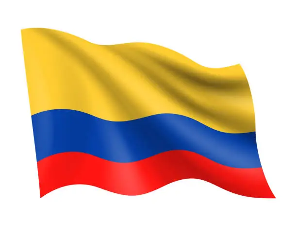 Vector illustration of Colombia - vector waving realistic flag. Flag of Colombia isolated on white background