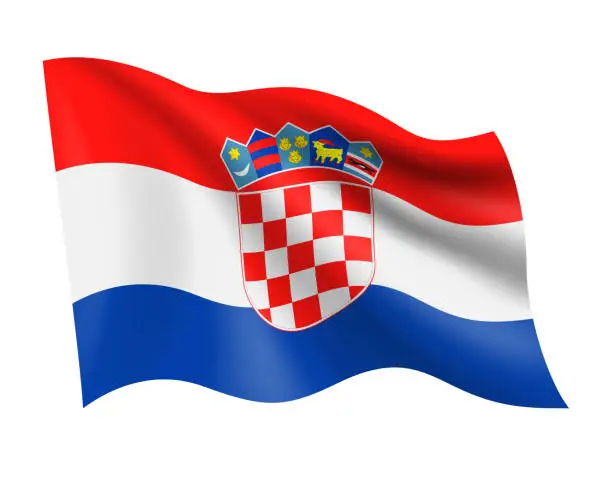 Vector illustration of Croatia - vector waving realistic flag. Flag of Croatia isolated on white background