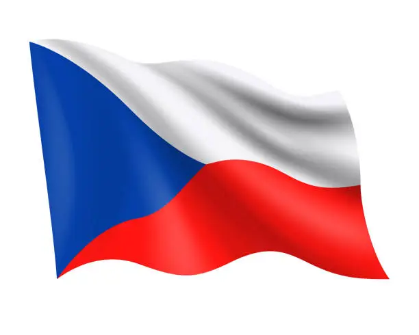 Vector illustration of Czechia - vector waving realistic flag. Flag of Czech Republic Austria isolated on white background
