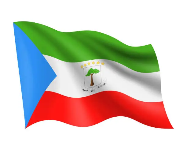 Vector illustration of Equatorial Guinea - vector waving realistic flag. Flag of Equatorial Guinea isolated on white background