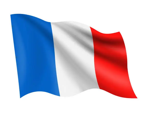Vector illustration of France - vector waving realistic flag. Flag of France isolated on white background
