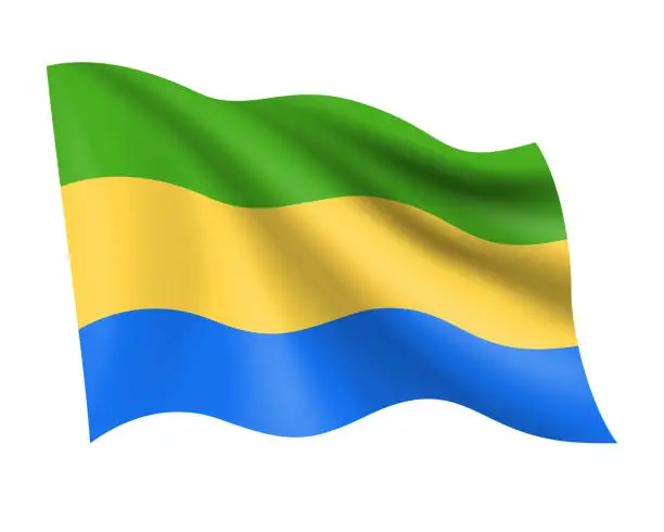 Vector illustration of Gabon - vector waving realistic flag. Flag of Gabon isolated on white background