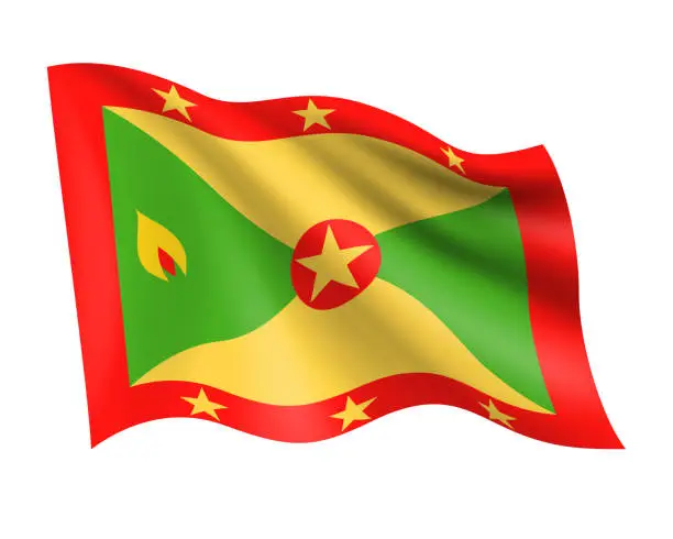 Vector illustration of Grenada - vector waving realistic flag. Flag of Grenada isolated on white background