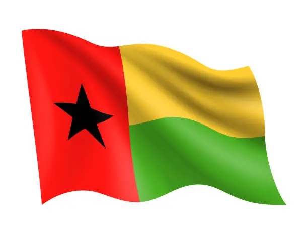 Vector illustration of Guinea-Bissau - vector waving realistic flag. Flag of Guinea-Bissau isolated on white background