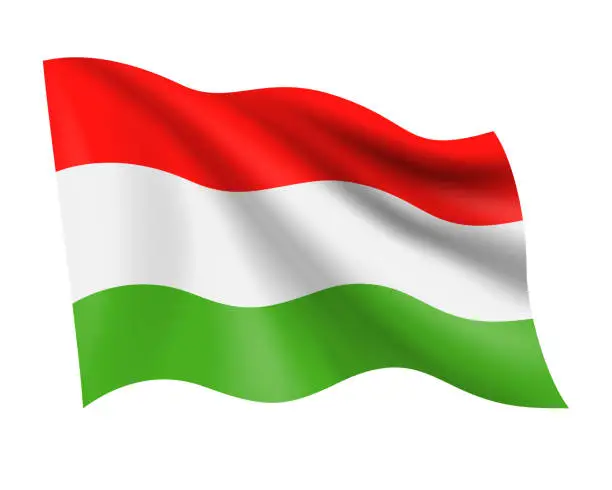 Vector illustration of Hungary - vector waving realistic flag. Flag of Hungary isolated on white background