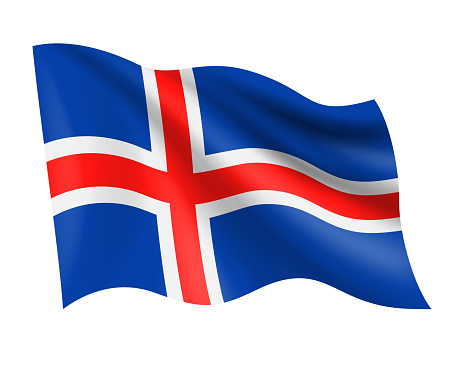 Iceland - vector waving realistic flag. Flag of Iceland isolated on white background