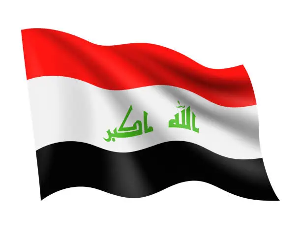 Vector illustration of Iraq - vector waving realistic flag. Flag of Iraq isolated on white background