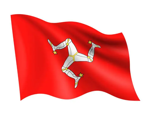 Vector illustration of Isle of Man - vector waving realistic flag. Flag of Isle of Man isolated on white background