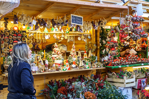 Barcelona, Spain-December 5, 2023. Christmas market of figures and decorations in Barcelona, Spain.