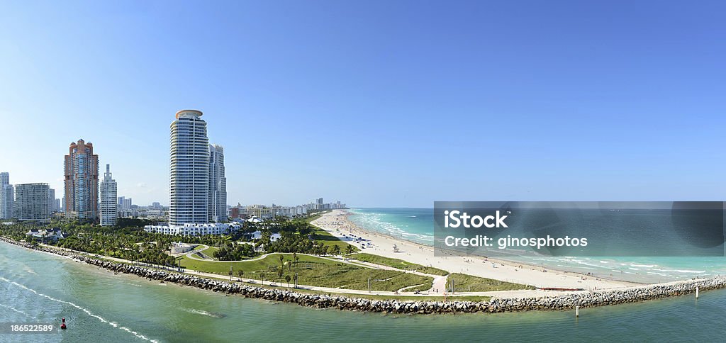 South Miami Beach Panoramic aerial view of South Miami Beach during sunny day Beach Stock Photo