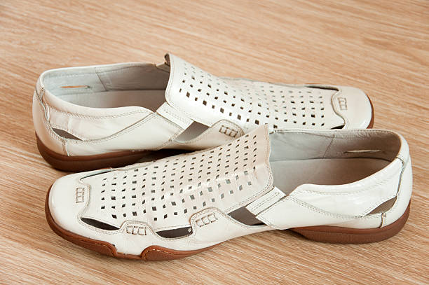 istock Beautiful and stylish white shoes for men 186523099