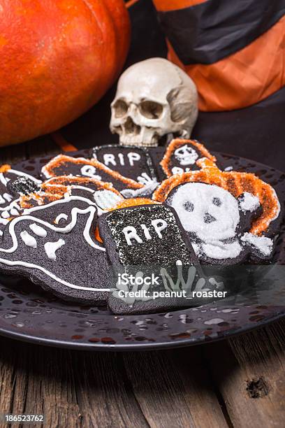 Plate Of Halloween Sugar Cookies Stock Photo - Download Image Now - Bat - Animal, Candy, Chocolate