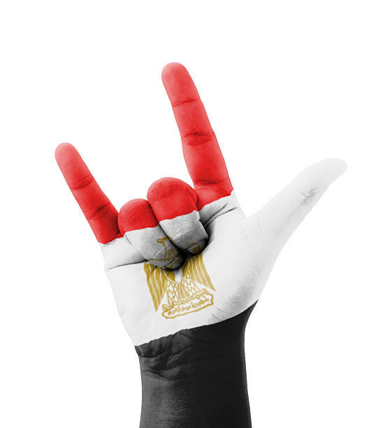 istock Hand making I love you sign, Egypt flag painted 186526674