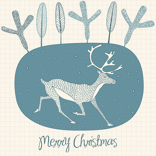 ilustrações de stock, clip art, desenhos animados e ícones de cartão de natal com veado - color image blue background season animal
