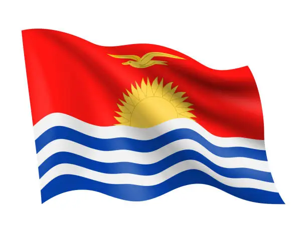 Vector illustration of Kiribati - vector waving realistic flag. Flag of Kiribati isolated on white background