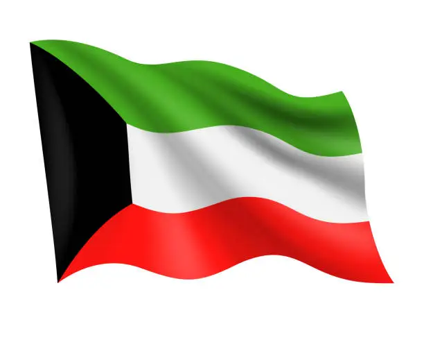 Vector illustration of Kuwait - vector waving realistic flag. Flag of Kuwait isolated on white background