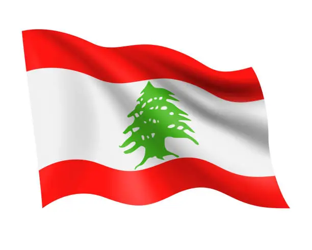 Vector illustration of Lebanon - vector waving realistic flag. Flag of Lebanon isolated on white background