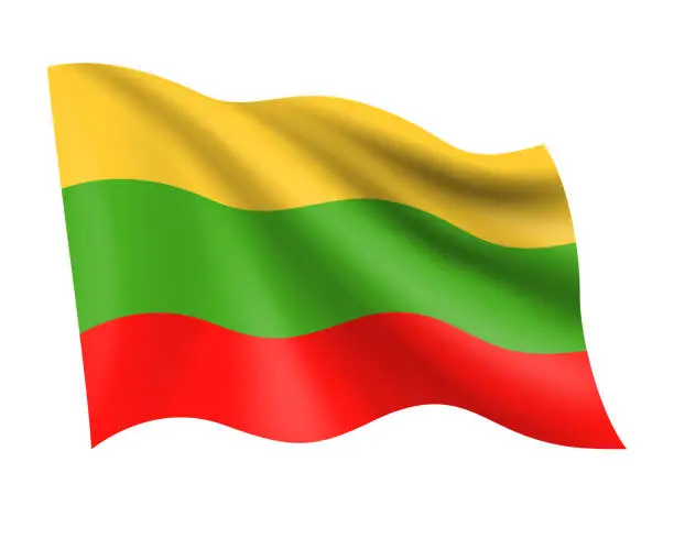Vector illustration of Lithuania - vector waving realistic flag. Flag of Lithuania isolated on white background