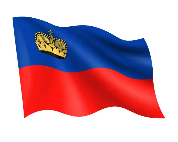 Vector illustration of Liechtenstein - vector waving realistic flag. Flag of Liechtenstein isolated on white background