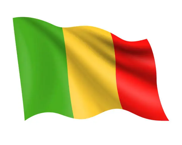 Vector illustration of Mali - vector waving realistic flag. Flag of Mali isolated on white background