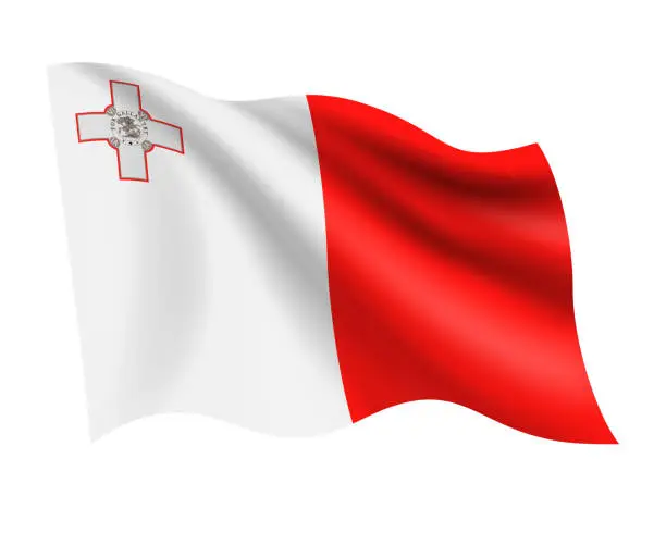 Vector illustration of Malta - vector waving realistic flag. Flag of Malta isolated on white background