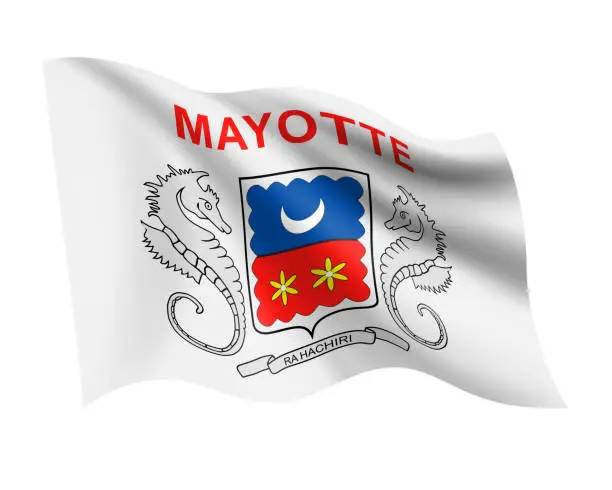 Vector illustration of Mayotte - vector waving realistic flag. Flag of Mayotte isolated on white background