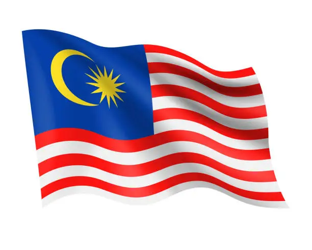 Vector illustration of Malaysia - vector waving realistic flag. Flag of Malaysia isolated on white background