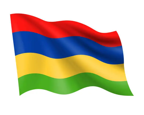Vector illustration of Mauritius - vector waving realistic flag. Flag of Mauritius isolated on white background