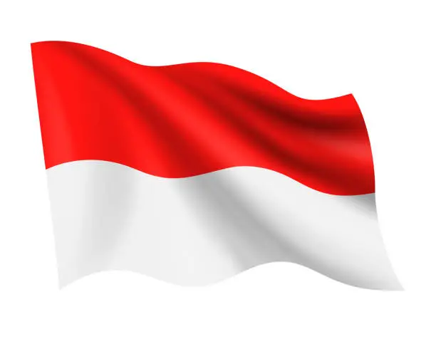 Vector illustration of Monaco - vector waving realistic flag. Flag of Monaco isolated on white background