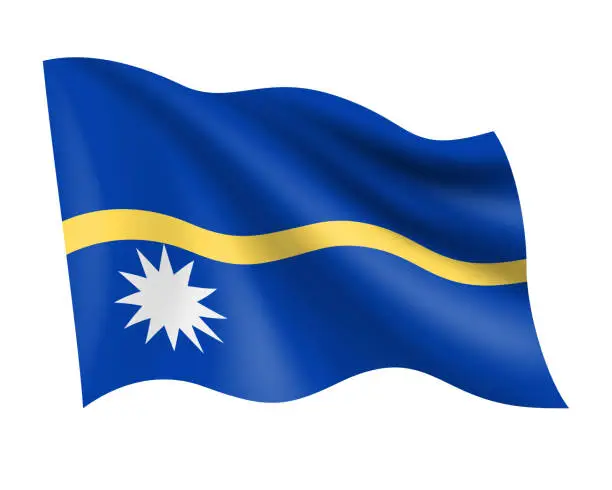 Vector illustration of Nauru - vector waving realistic flag. Flag of Nauru isolated on white background