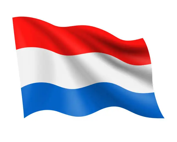 Vector illustration of Netherlands - vector waving realistic flag. Flag of Netherlands isolated on white background