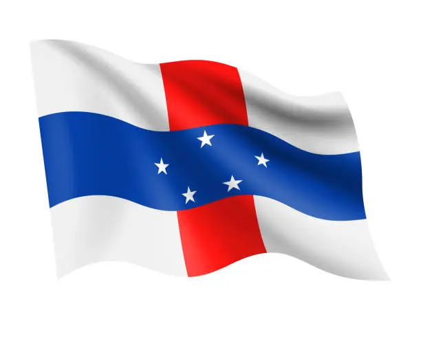 Vector illustration of Netherlands Antilles - vector waving realistic flag. Flag of Netherlands Antilles isolated on white background