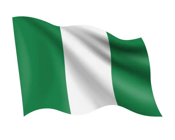 Vector illustration of Nigeria - vector waving realistic flag. Flag of Nigeria isolated on white background