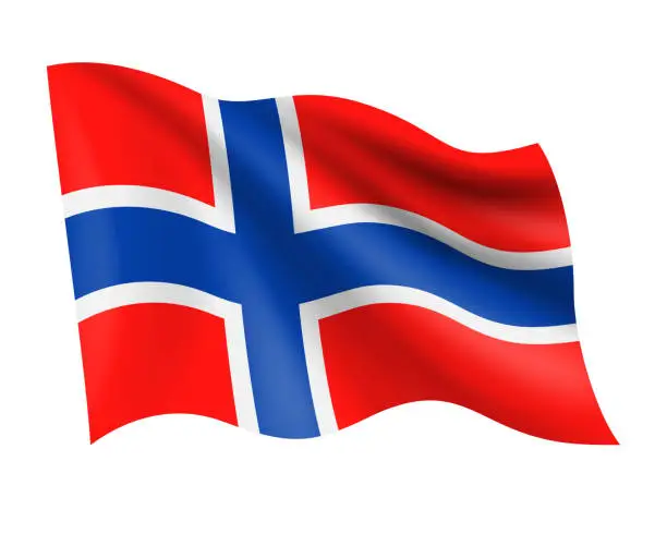 Vector illustration of Norway - vector waving realistic flag. Flag of Norway isolated on white background