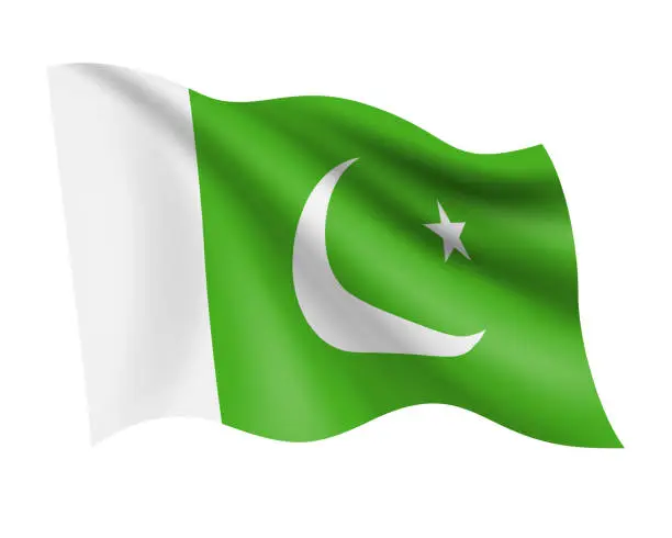 Vector illustration of Pakistan - vector waving realistic flag. Flag of Pakistan isolated on white background
