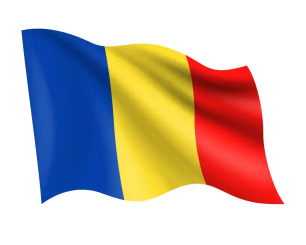 Vector illustration of Romania - vector waving realistic flag. Flag of Romania isolated on white background