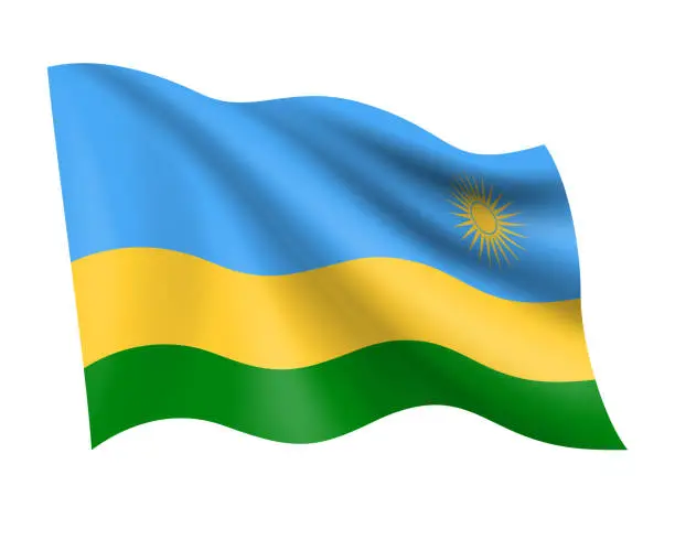Vector illustration of Rwanda - vector waving realistic flag. Flag of Rwanda isolated on white background