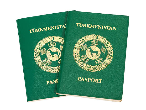 istock Two Turkmenistan passports isolated on white background 186530882