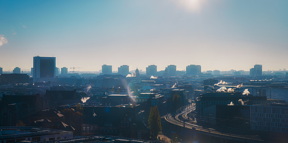 aerial cityscape view of the Berlin Skyline in the morning