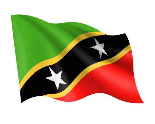 Vector illustration of Saint Kitts and Nevis - vector waving realistic flag. Flag of Saint Kitts and Nevis isolated on white background