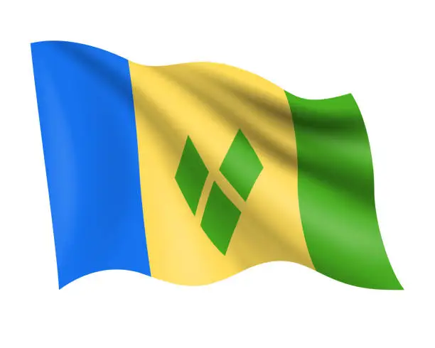 Vector illustration of Saint Vincent and the Grenadines - vector waving realistic flag. Flag of Saint Vincent and the Grenadines isolated on white background