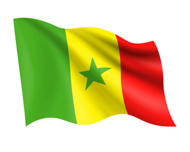 セネガル - 現実的な旗を振るベクトル。白い背景に隔離されたセネガルの国旗 - flag of senegal点のイラスト素材／クリップアート素材／マンガ素材／アイコン素材