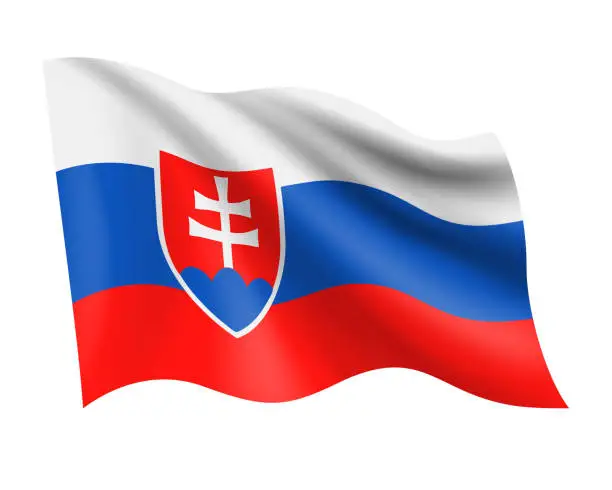 Vector illustration of Slovakia - vector waving realistic flag. Flag of Slovakia isolated on white background