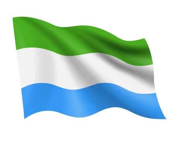 Vector illustration of Sierra Leone - vector waving realistic flag. Flag of Sierra Leone isolated on white background