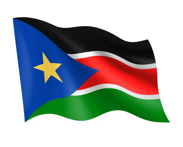 Vector illustration of South Sudan - vector waving realistic flag. Flag of South Sudan isolated on white background