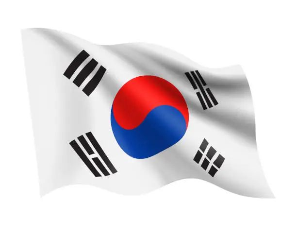 Vector illustration of South Korea - vector waving realistic flag. Flag of South Korea isolated on white background