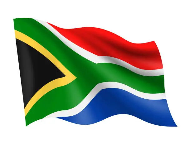 Vector illustration of South Africa - vector waving realistic flag. Flag of South Africa isolated on white background